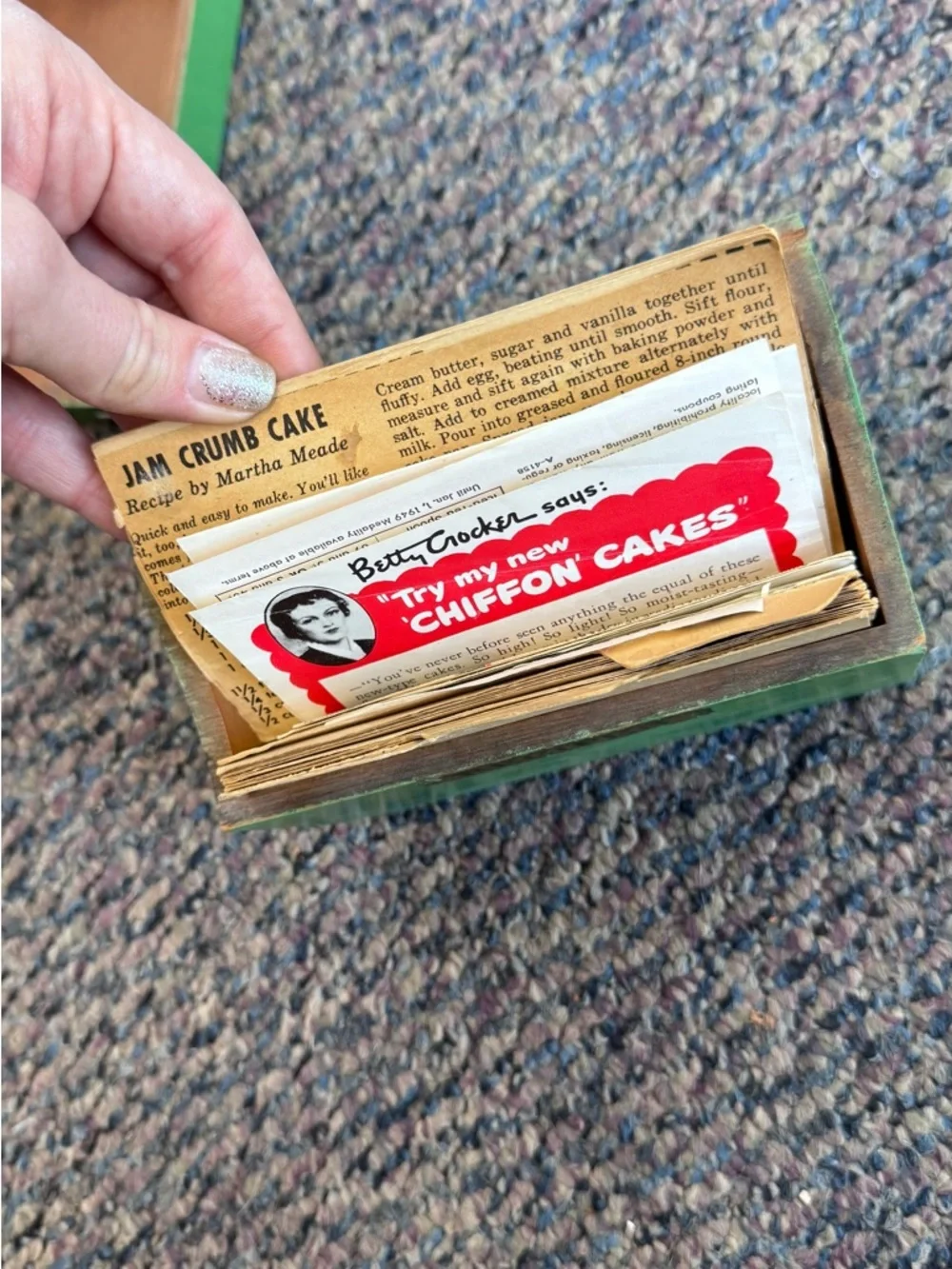 Knickerbocker-Instand Vintage Recipe Box Green Shabby Chic - Picture 7 of 9